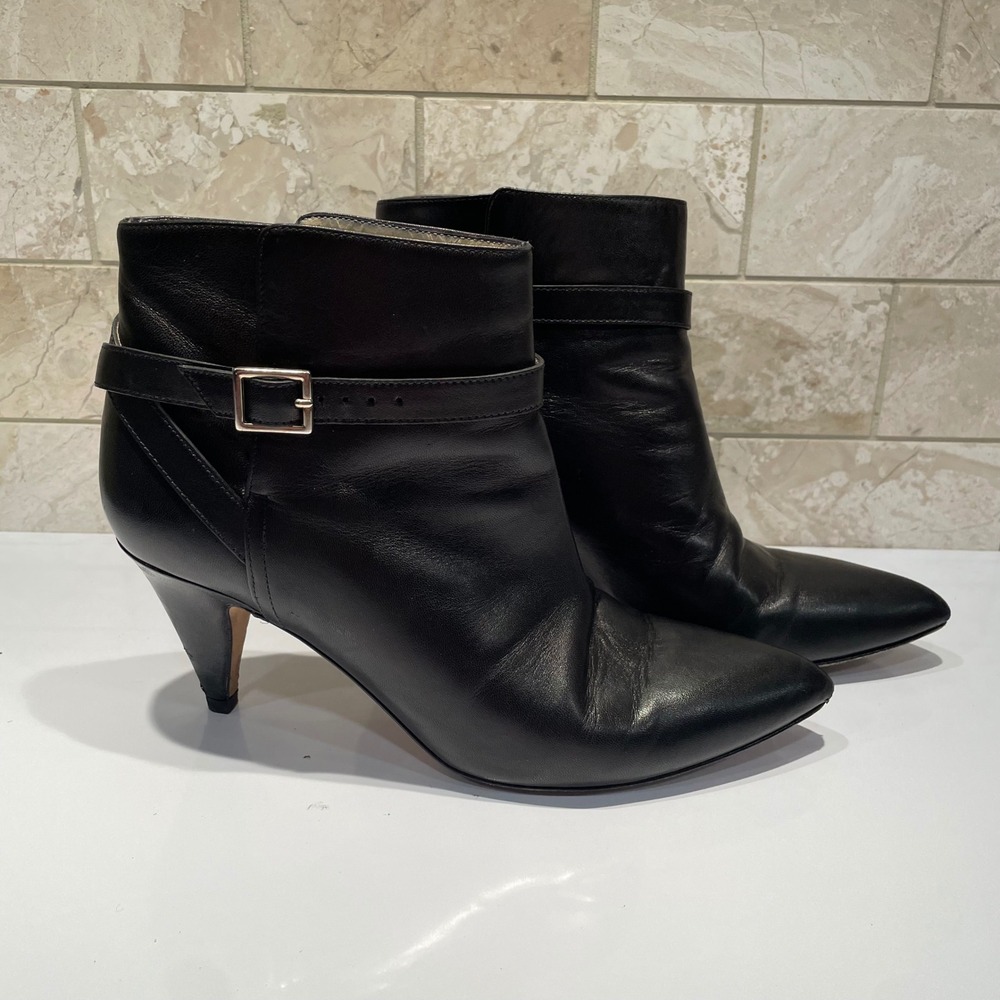Kate Spade New York Black Leather Pointed Toe Buckle Ankle Boots Italy 8.5 B